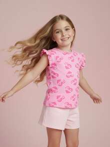 Playera Barbie Rosa con Volantes en Hombros - Rosa - Ver 3