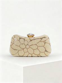 Tas Clutch Mutiara Bentuk Tetesan Air Mewah dan Elegan YMI STYLE, Tas Tangan Pesta Pernikahan Romantis dengan Dekorasi Cincin Berlian Imitasi, Cocok untuk Acara Formal Pengantin, Tas Bahu, Clutch Pernikahan - Emas - View 2