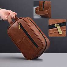Men Travel Toiletries Storage Bag,Retro Stitching Pu Leather Toiletry Bag,Men's Portable Toiletry Bag,Men's Clutch Bag,Men's Handbag,Men's Wrist Bag - Multicolor - View 4