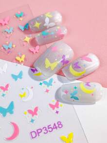 Tiebeauty 2 Sheet Sweet Style Nail Stickers Set Balloon Butterfly Star Moon Element Date Shopping/Girlfriend Gathering/Daily Out Of The Street Fingertips Instantly Transform Into Vitality Sweet Girl - Multicolor - View 10