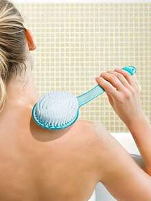 1pc Extra Long Handle Bath Brush For Back Scrubbing (14.37 Inch) Shower Exfoliating Brush With Soft Bristles & Non-Slip Grip Body Scrubber For Hard-To-Reach Areas, Feet & Shoulders Spa, Elderly Care & Bathing Aid Home Bathroom Essential (Light Blue, Summer Refresh) - Multicolor - View 3