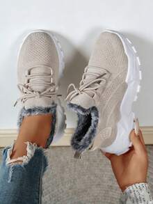 FZY 2026 Winter New Style Snow Boots, Leather-Lined Athletic Shoes - Soft And Warm Knitted Casual Walking Shoes, Lightweight And Slip-Resistant Outdoor Winter Shoes, Suitable For Women's Commuting And Office Wear, Also Essential Boots For Women's Easter Outfits, Comfortable And Versatile Women's Snow Boots For Winter Vacation And Travel, Easter Gift - Winter Women's Tennis Shoes - 杏色 - 查看 4