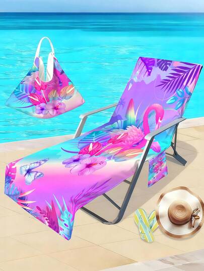 1 chiếc khăn phủ ghế bãi biển in hình chim hồng hạc, dòng sản phẩm độc quyền mùa hè, khăn tắm siêu sợi nhanh khô dùng cho ghế nằm hồ bơi, khăn phủ ghế bãi biển, khăn tắm ghế nằm, khăn tắm bãi biển có túi, đồ trang trí kỳ nghỉ, khăn tắm du lịch thiết yếu.