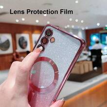 Hadaasi 1pc Pink Compatible With Samsung Galaxy A56 A36 A16 S25FE Phone Case, Compatible With Magnetic Attraction, Transparent Gradient Magnetic Shiny Luxury Electroplated Soft TPU Phone Case, Full Camera Lens Protection, Suitable For A Series And S Series, Compatible With Apple 17pro/17promax/Apple Air/17/16pro/16promax/16plus/16/16E - Pink - View 7