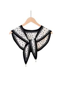 1pc Women's High-End Black & White Cashew Oil Painting Style Shawl Cardigan With Pearl Pendant Collar - Multicolor - View 14