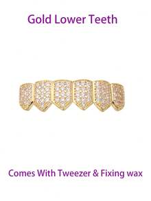 ZEIRLLZ 1pc/2pcs Street Hip-Hop Braces Large Plated With 18K Gold Teeth Grilz Grills Teeth Micro Inlaid Jewelry For Men And Women Inlaid 5A Zirconia Easter Halloween Party - Multicolor - View 7