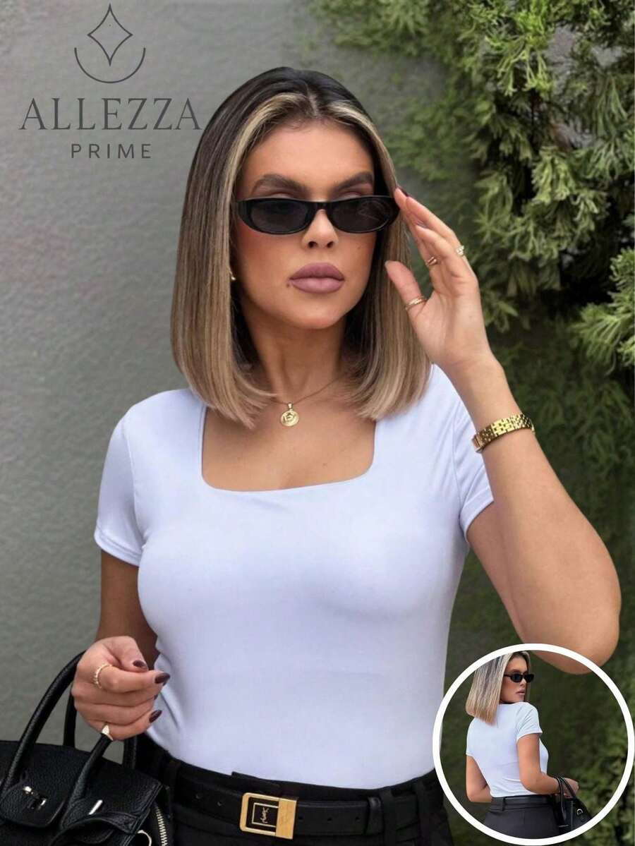 Women's Square Neck Blouses, Spandex With Lining, Fitted, T-Shirt, Baby Look, Casual, Work, Basic, Elegant, Simple, Knit Fabric, None, Stage And Concert, Beach, Night, Holiday, Sports, School, Vacation, Office, Home, Diary, Birthday Party, Baby Shower, Dating, Baby Moon, Garden, Formal And Evening, Photoshoot, Street, Homecoming, Bachelorette Party, Trip, Tea Party, Brunch, Country Music Concert, Airport Clothes, Sports And Fitness, All - 白色 - 查看 1