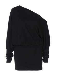 Women Off One Shoulder Dress Slim Solid Color Long Sleeve Mini Dress For Party Club - Black - View 7