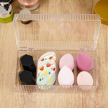 1pc Transparent Dust-Proof Makeup Storage Box, Large Capacity Makeup Sponge Holder, Makeup Organizer For Blush, Eyebrow Pencil,Makeup Bag,Travel Essential - Clear - View 8