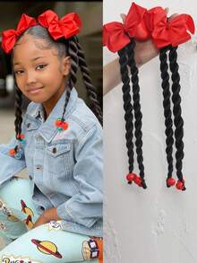 2 Stück bunte Kinder Haarspangen mit Schleife und Zopf, zum Tragen mit Perücken, chinesischer Stil synthetische Haarzubehör, elegant & modisch - Natürliches Schwarz - Übersicht 9