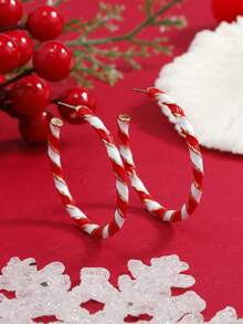 1对圣诞糖果、心形、五角星、竹节耳环，适合圣诞节佩戴 - 紅白色 - 查看 7