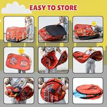 一套大型可折叠卡通餐车帐篷，配有玩具厨房配件，采用耐用牛津布制成，红黄相间的汉堡造型，带遮阳篷和门，适合室内外使用，是生日派对和节日礼物的理想之选。 - 彩色 - 查看 6