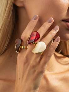 1pc Luxury Asymmetrical Resin Gemstone Ring, Asymmetric Teardrop Chunky Ring, Vintage Metal Ring, Suitable For Women's Daily Wear And Various Parties, Engagement/Wedding Ring - Teardrop Ring - View 13