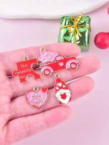 10pcs/Set Valentine's Day Love Envelope Metal Charms DIY Pendant Earring Necklace Keychain Holiday Birthday Gift Jewelry Design Making - Red - View 4