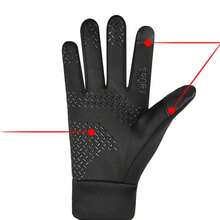 Guantes de ciclismo para hombres, con pantalla táctil, de terciopelo para invierno, antideslizantes para estudiantes, de montañismo para adultos, a prueba de viento, impermeables y cálidos para hombres y mujeres - Negro - Ver 4