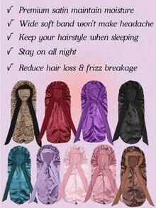 Nunify Long Satin Silk Sleep Cap, Women's Sleeping Cap, Silky Drawstring Sleep Hat, Suitable Braids And Curly Hair, Plus Size Satin Sleep Cap With Elastic Drawstring - màu đen - Xem 7