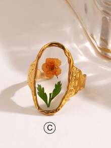 1 chiếc nhẫn thép không gỉ thiết kế hoa văn tối giản, thích hợp cho nữ đeo hàng ngày. - Nhiều màu - Xem 14