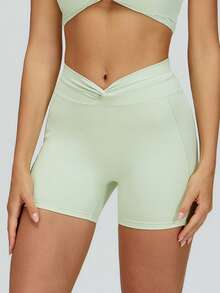 MASKERT Women's High-Waisted Twisted-Waist Sports Shorts, Slim-Fitting & Shape-Enhancing, Butt-Lifting & Slimming, For Yoga And Fitness Summer - Mint Green - View 4