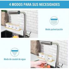 Llaves para Fregadero de Cocina De Acero Inoxidable, Mezcladora para Fregadero Extraible, Grifo de Cocina Con 2 Mangueras Fra y Caliente, Monomando para Fregadero Con Rociador de 4 Modos - Plateado - Ver 4