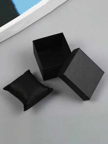 1 Peça Caixa de Armazenamento de Relógio, Caixa de Relógio de Cor Sólida com Tampa, Caixa de Papel para Relógio Único, Pulseira, Bracelete, Caixa de Embalagem de Joias para Presente com Pequeno Travesseiro, Organizador de Joias de Viagem com Espelho para Colar e Brincos, Essenciais de Viagem Rosa, Presente do Dia da Mulher, Praia de Férias, Armazenamento de Banheiro, Armazenamento de Quarto, Grande Capacidade - Preto - Visão 1