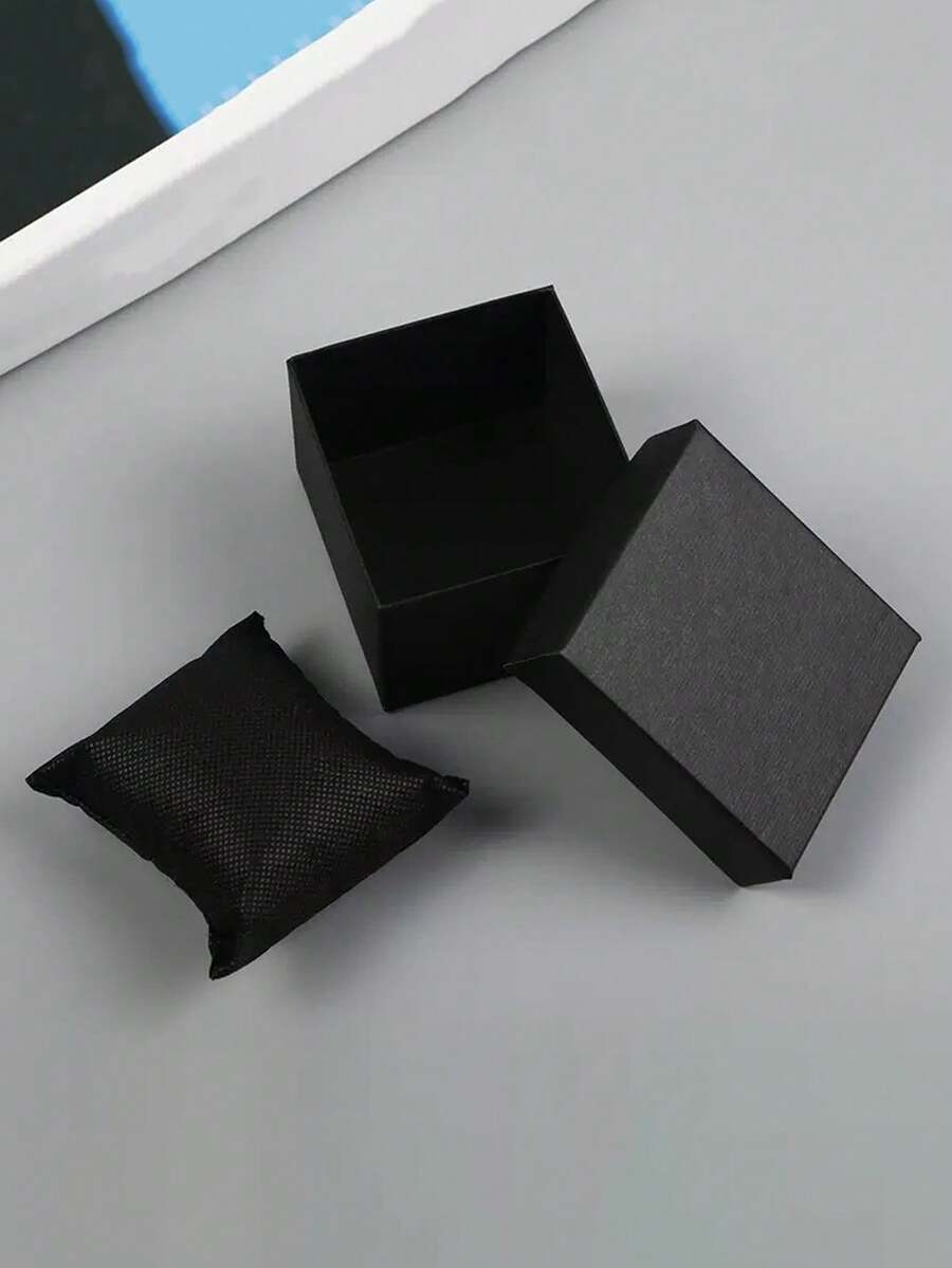 1 Peça Caixa de Armazenamento de Relógio, Caixa de Relógio de Cor Sólida com Tampa, Caixa de Papel para Relógio Único, Pulseira, Bracelete, Caixa de Embalagem de Joias para Presente com Pequeno Travesseiro, Organizador de Joias de Viagem com Espelho para Colar e Brincos, Essenciais de Viagem Rosa, Presente do Dia da Mulher, Praia de Férias, Armazenamento de Banheiro, Armazenamento de Quarto, Grande Capacidade - Preto - Visão 1