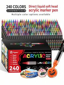 240 Colors Acrylic Markers, Marker Pens Coloring Set,Quick Drying, Fade Resistant,Perfect For Painting, Illustrations, Handcrafted Art,School Back-To-School Season For Coloring Books And Other DIY Projects,Suitable For Paper, Fabric, Wood, Rocks, Plastic, Glass, Ceramics, Pumpkins, Metal,Etc., Acrylic Paint Marker Pens, Easter,Thanksgiving, Halloween, Christmas Gifts - Multicolor - View 1