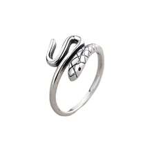 Anillo de diseño geométrico de animal, anillo simple para mujeres, anillo abierto ajustable de serpiente envuelta - Plata tailandesa vintage envejecida - Ver 2