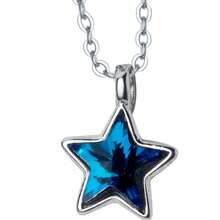 Collar de estrella de cinco puntas de diamante azul de alta gama, cadena simple para mujeres, regalo de vacaciones de moda para estudiantes, colgante de estrella - platino - Ver 6