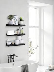 3PCS Estante de pared para baño, cocina, sala de estar, estante divisorio flotante con diseño modular, fuerte capacidad de carga para decoración de libros, versátil para la organización y exhibición del hogar - Negro - Ver 2