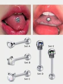 CIZME 花式文字图片徽标不锈钢直杠铃舌环棒穿孔饰品 14G 1.6*16mm 舌环