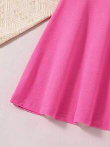 Girls' Polo Collar Short Sleeve Casual Printed Dress - Pink - View 5