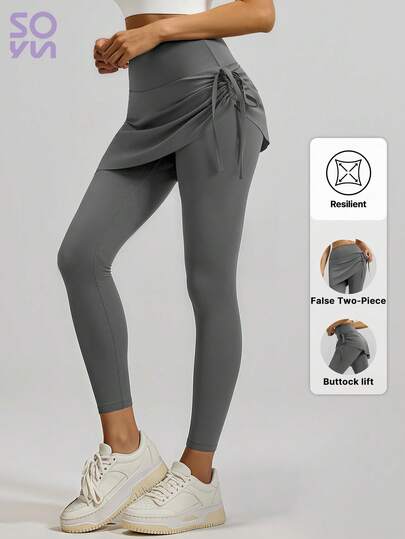 Soyun 女士连体抽绳褶皱瑜伽裙/裤二合一运动健身裤，适合运动和户外健身。