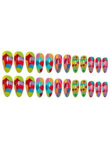 24片杏仁马卡龙色波点美甲贴纸，亚克力材质，适合日常佩戴 - 彩色 - 查看 5