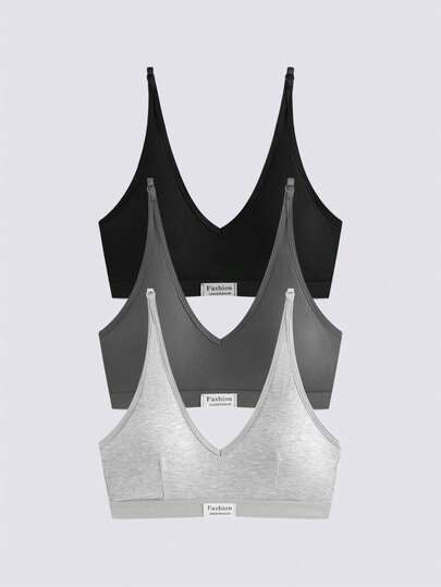 Loungeista 3件装女士舒适无钢圈软杯纯色文胸内衣运动文胸