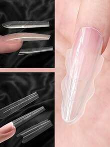 180 khuôn tạo hình móng tay hình oval kiểu sandwich, 15 kích cỡ, khuôn gel trong suốt phủ toàn bộ móng, thiết kế khuôn hai lớp trên và dưới, thích hợp cho việc tự làm móng nối và cung cấp dụng cụ cho salon làm móng, đầu móng nối. - Trong sáng - Xem 3