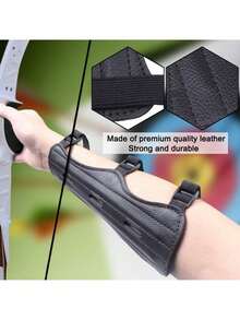 可调节黑色射箭护臂 - 耐用PU材质，舒适贴合，配有安全带，有效保护前臂，是狩猎和射击练习的理想选择，射箭配件 - 黑色 - 查看 5