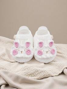 1双婴儿钩针编织鞋，白色兔子图案，粉色点缀，婴儿鞋 - 白色 - 查看 3