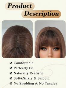 Elegant-26 Inch Brown Highlights Wigs For Women, Long Straight Wigs With Bangs,High Quality Soft Synthetic Fiber Wigs For Women Daily Wear, Festival Ready Party Use, Perfect Gift - Beginners Glueless Wig Accessories - 挑染棕色 - 查看 8