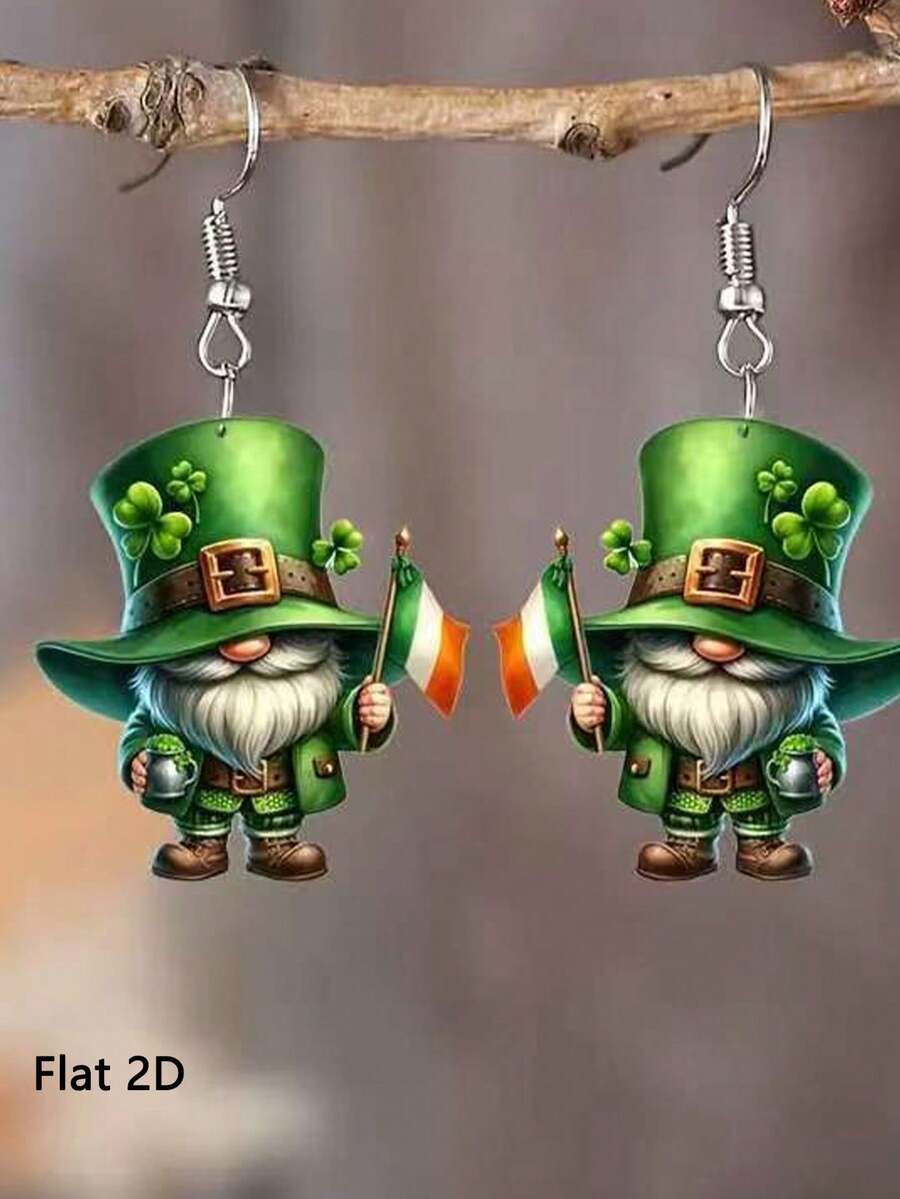 2只圣帕特里克节耳环，绿色圣诞老人耳环，幸运三叶草耳环。适合圣帕特里克节派对佩戴，或作为节日礼物送给家人和朋友。 - 彩色 - 查看 1