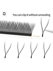 XIUSUZAKI 12 rangées de rallonges de cils en forme de C/D, de type YY, en brun et noir, avec des pointes doubles et triples. Extensions de cils volumineuses pré-assemblées, souples. - Noir - Voir 9