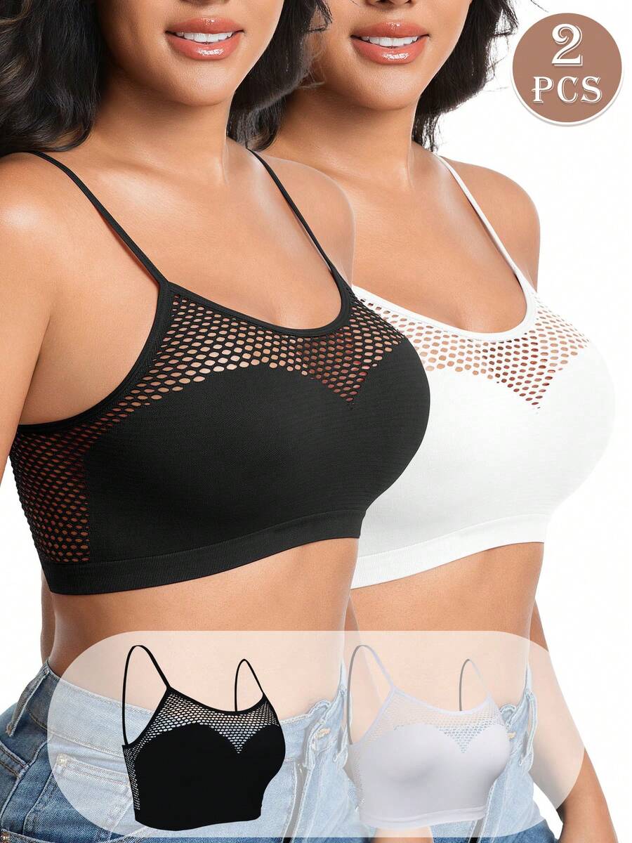 2pcs Seamless Hollow Adjustable Strap Wireless Comfortable Breathable Women Bras - Multicolor - View 1
