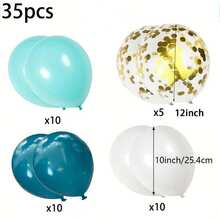 35 قطعة من طقم البالونات الأزرق السماوي والأبيض، بالونات لاتكس قطر 10 بوصة باللونين الأزرق السماوي والأبيض مع بريق ذهبي، مناسبة لحفلات عيد الميلاد والزفاف وديكور عيد الحب - متعدد الألوان - مشاهدة 2