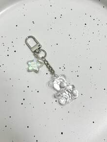 1pc Transparent Teddy Bear Keychain, 3D Cartoon Cute Couple Keyring, Student Backpack Pendant, Personalized Creative Accessory Suitable For Women Daily Use - Transparent - View 1