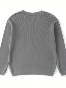 Mommy And Me Matching Sweaters Solid Color Ribbed Long Sleeve Round Neck Chunky Knit Tops For Autumn Winter - Grey - View 2