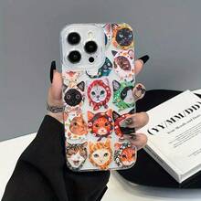 Funda transparente para teléfono con diseño de gato colorido, ofrece protección completa y es una elección elegante para for  11,12,13,14,15,16,MINI,PLUS,PRO,PROMAX,16E,X,XS,XR,XSMAX - transparente - Ver 7