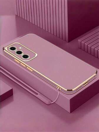 1 pieza [Esencial diario] Funda de teléfono chapada en oro rosa/morado, compatible con Apple 17 Air/17 Pro/17 Pro Max | Marco del lente con ribete dorado + ribete del Body + cordón de silicona | Estilo minimalista | Resistente a arañazos | A prueba de golpes, compatible con Apple 16/15/14/13/12/11/8/7/Pro/Pro Max/Plus, S8-S25/FE/Plus/Ultra, Redmi/ Teléfonos - Apple 13 Reading, Apple 16 Reading - Regalo de vacaciones, Regalo de cumpleaños, S26, OPPO MOTO REDMI NOTE INFINIX
