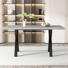 Rectangular Dining Table With Crossed Legs, Which Can Also Be Used As A Coffee Table. Modern And Minimalist Style, Made Of Wrought Iron With A Concrete And Black Finish. Dimensions: L 140 X W 80 X H 76 Cm. - Grey - View 8