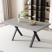 Rectangular Dining Table With Crossed Legs, Which Can Also Be Used As A Coffee Table. Modern And Minimalist Style, Made Of Wrought Iron With A Concrete And Black Finish. Dimensions: L 140 X W 80 X H 76 Cm. - Grey - View 11