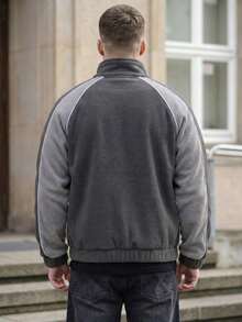 Chaqueta/abrigo casual holgado con cremallera, de manga larga, con estilo callejero, patchwork, contraste y rayas reflectantes, unisex, para otoño/invierno - Gris - Ver 2