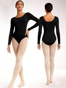 Women's Halloween Cosplay Classical Team Basic Long Sleeve Set Ballet Dance Leotards For Adult Gymnastics Dance Practice Daily Wear Cheerleading Team Train Tops With Soft Lining Ballet Bodysuits Clothes Black - Black - View 4